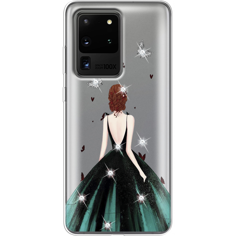 Чехол со стразами Samsung G988 Galaxy S20 Ultra Girl in the green dress