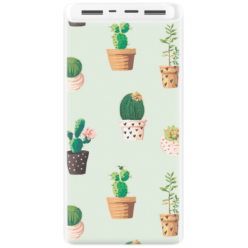 Xiaomi Mi Power Bank 3 20000mAh (PLM18ZM) Белый с принтом L-green Cacti