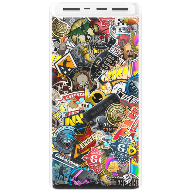 Xiaomi Mi Power Bank 3 20000mAh (PLM18ZM) Белый с принтом CS:Go Stickerbombing