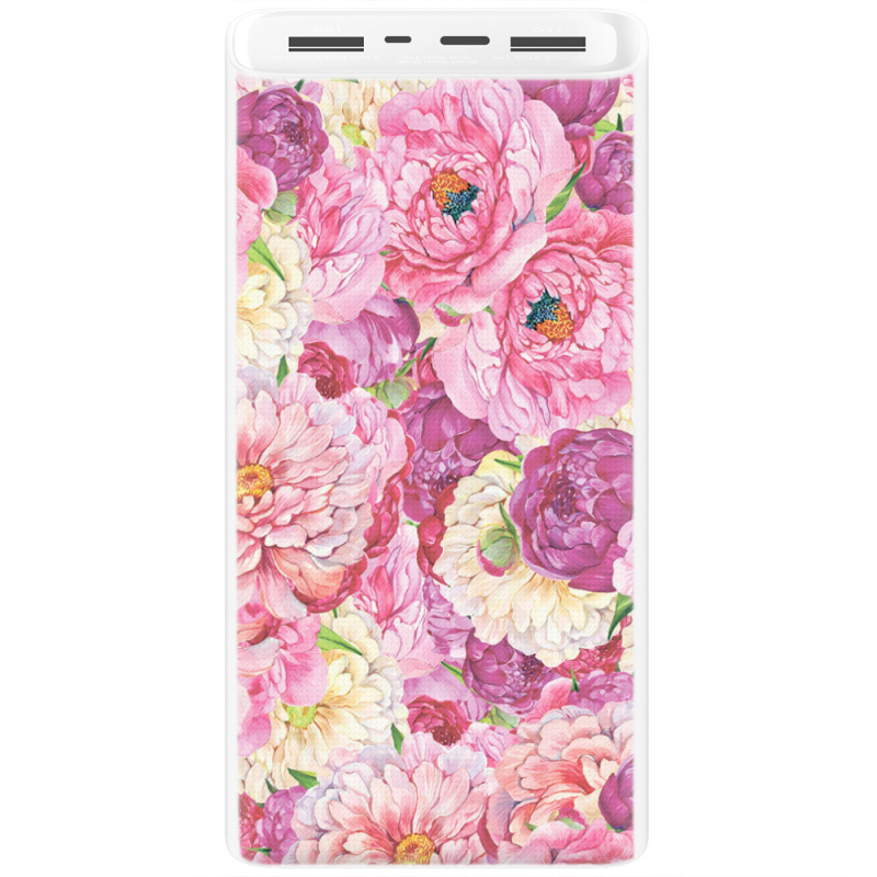 Xiaomi Mi Power Bank 3 20000mAh (PLM18ZM) Белый с принтом Pink Peonies