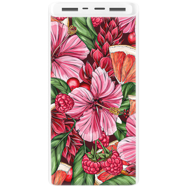 Xiaomi Mi Power Bank 3 20000mAh (PLM18ZM) Белый с принтом Tropical Flowers