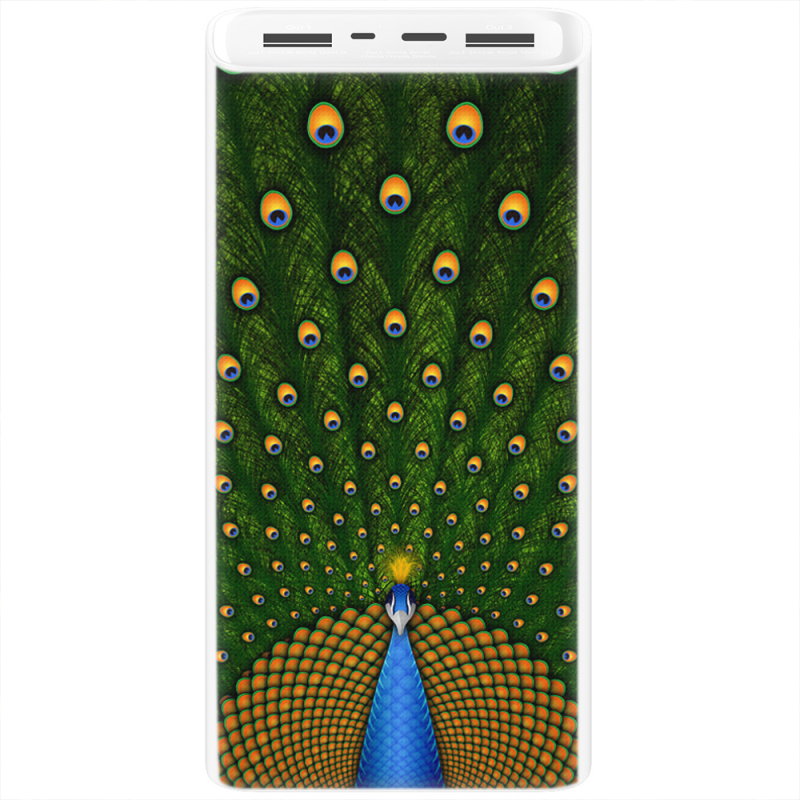 Xiaomi Mi Power Bank 3 20000mAh (PLM18ZM) Белый с принтом Peacocks Tail