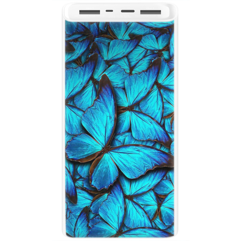 Xiaomi Mi Power Bank 3 20000mAh (PLM18ZM) Белый с принтом лазурные бабочки