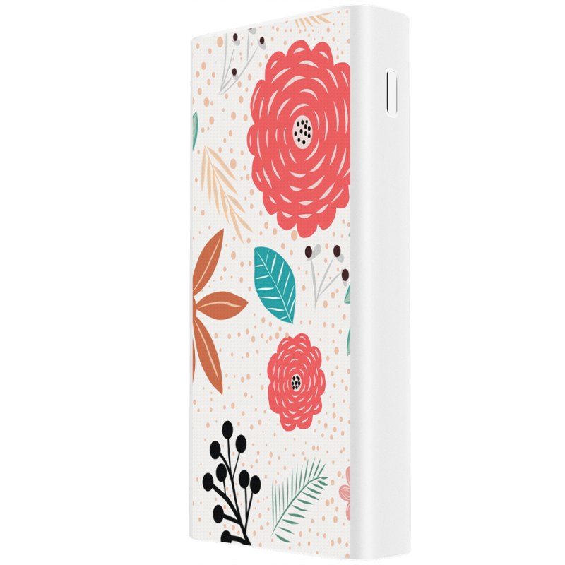 Xiaomi Mi Power Bank 3 20000mAh (PLM18ZM) Белый с принтом Line Flowers