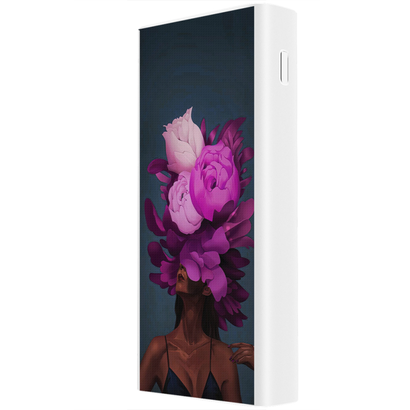 Xiaomi Mi Power Bank 3 20000mAh (PLM18ZM) Белый с принтом Exquisite Purple Flowers