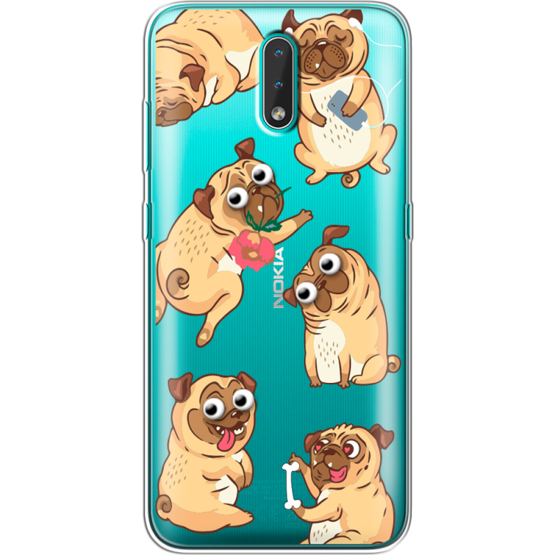 Прозрачный чехол BoxFace Nokia 2.3 с 3D-глазками Pug