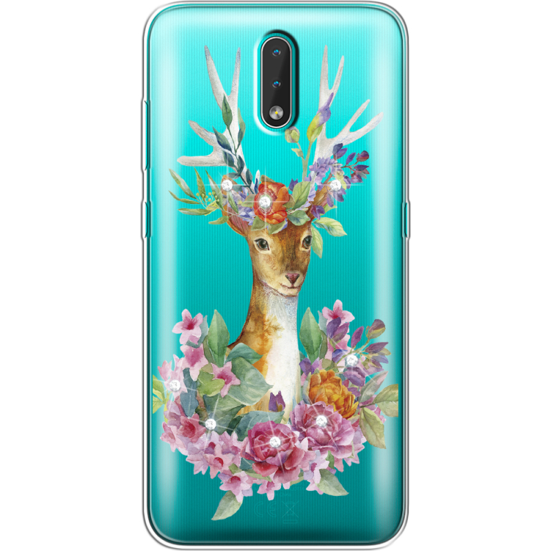 Чехол со стразами Nokia 2.3 Deer with flowers