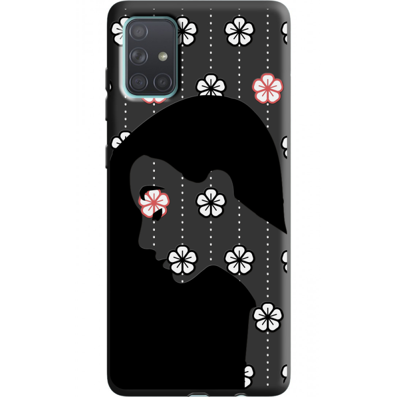 Черный чехол BoxFace Samsung A715 Galaxy A71 Flower Hair