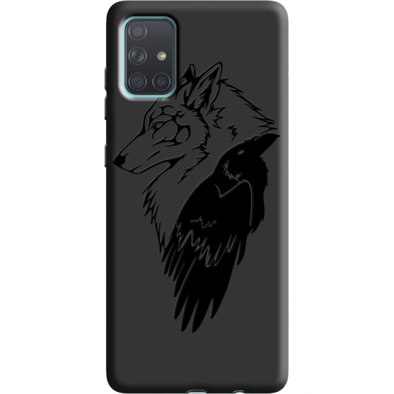 Черный чехол BoxFace Samsung A715 Galaxy A71 Wolf and Raven