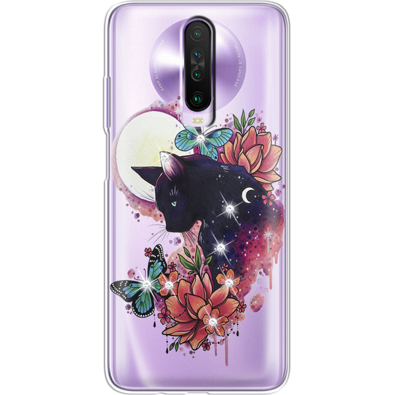 Чехол со стразами Xiaomi Poco X2 Cat in Flowers