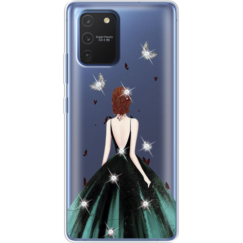 Чехол со стразами Samsung G770 Galaxy S10 Lite Girl in the green dress
