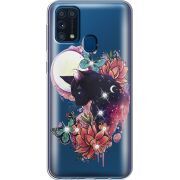 Чехол со стразами Samsung M315 Galaxy M31 Cat in Flowers