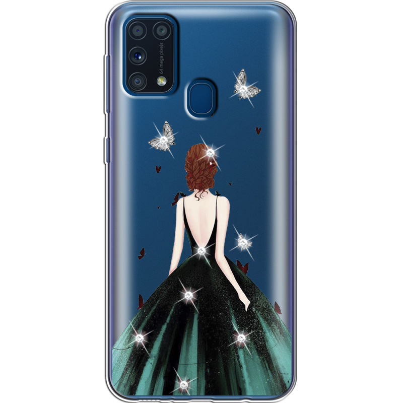 Чехол со стразами Samsung M315 Galaxy M31 Girl in the green dress