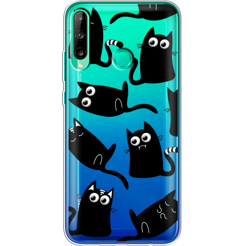 Прозрачный чехол BoxFace Huawei P40 Lite E с 3D-глазками Black Kitty