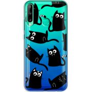 Прозрачный чехол BoxFace Huawei P40 Lite E с 3D-глазками Black Kitty