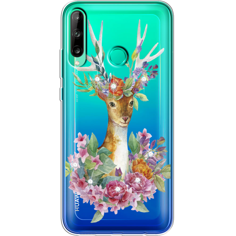 Чехол со стразами Huawei P40 Lite E Deer with flowers