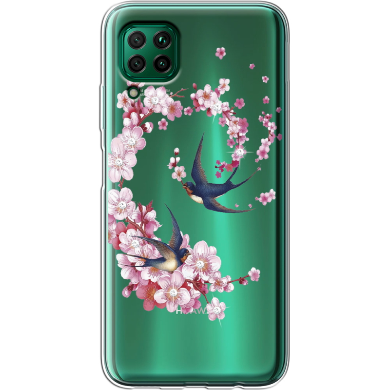 Чехол со стразами Huawei P40 Lite Swallows and Bloom
