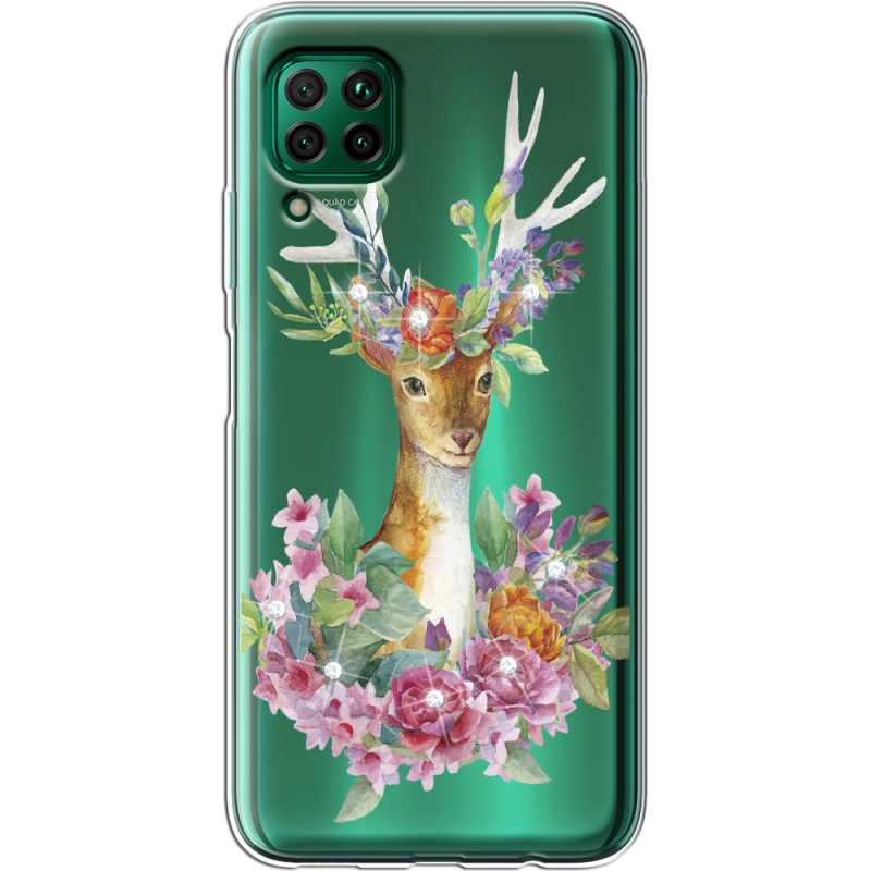 Чехол со стразами Huawei P40 Lite Deer with flowers
