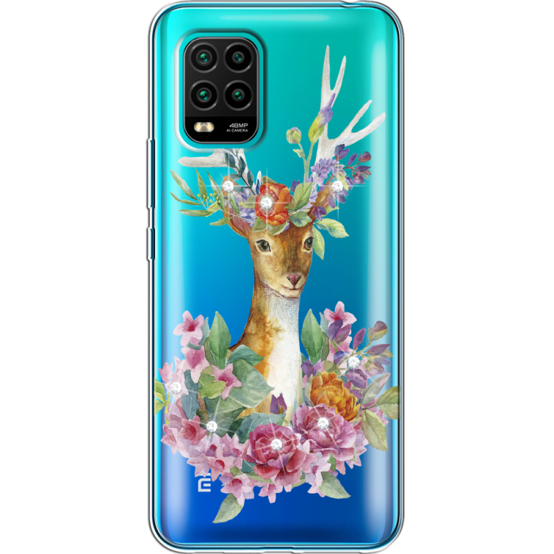 Чехол со стразами Xiaomi Mi 10 Lite Deer with flowers