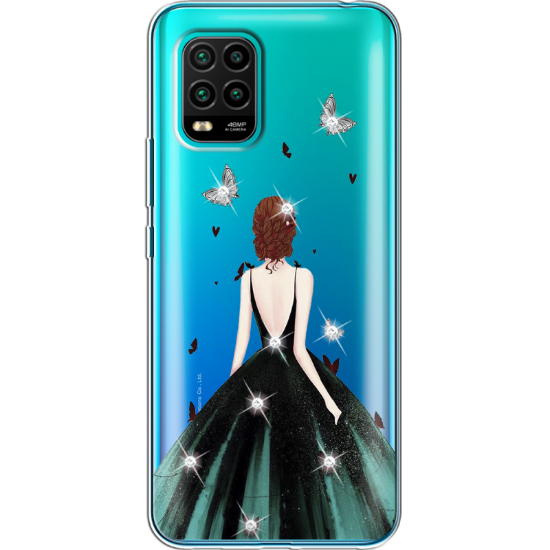 Чехол со стразами Xiaomi Mi 10 Lite Girl in the green dress