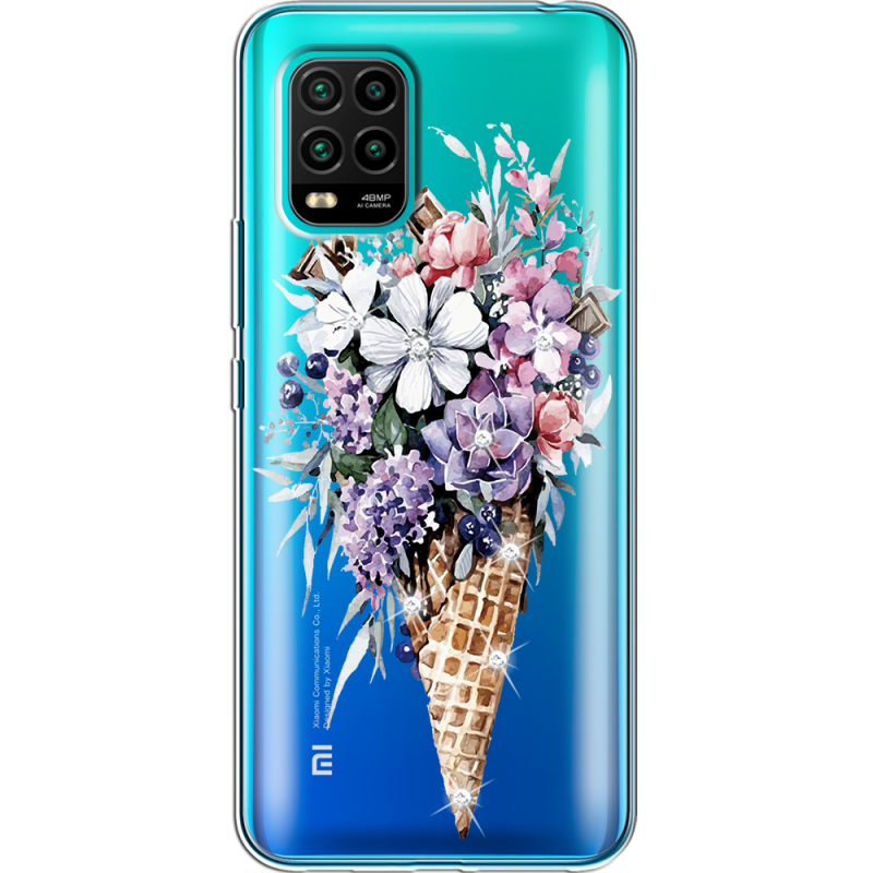 Чехол со стразами Xiaomi Mi 10 Lite Ice Cream Flowers