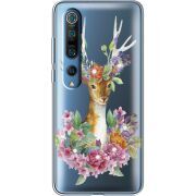 Чехол со стразами Xiaomi Mi 10 Pro Deer with flowers