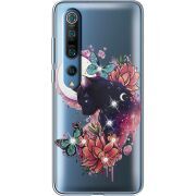 Чехол со стразами Xiaomi Mi 10 Pro Cat in Flowers