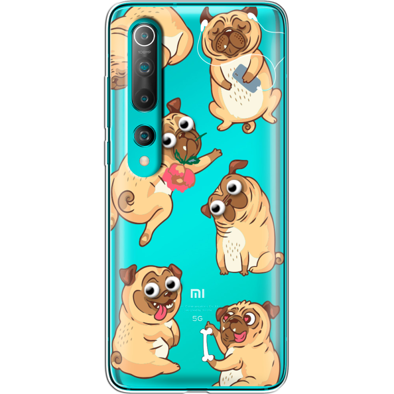 Прозрачный чехол BoxFace Xiaomi Mi 10 с 3D-глазками Pug