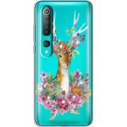 Чехол со стразами Xiaomi Mi 10 Deer with flowers