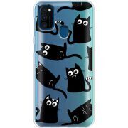 Прозрачный чехол BoxFace Samsung M215 Galaxy M21 с 3D-глазками Black Kitty