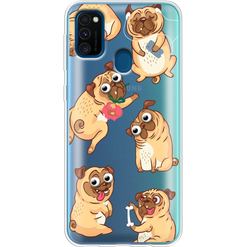 Прозрачный чехол BoxFace Samsung M215 Galaxy M21 с 3D-глазками Pug