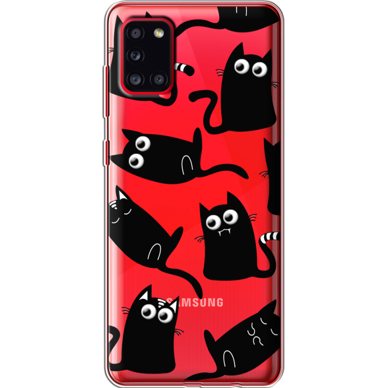 Прозрачный чехол BoxFace Samsung A315 Galaxy A31 с 3D-глазками Black Kitty