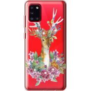 Чехол со стразами Samsung A315 Galaxy A31 Deer with flowers