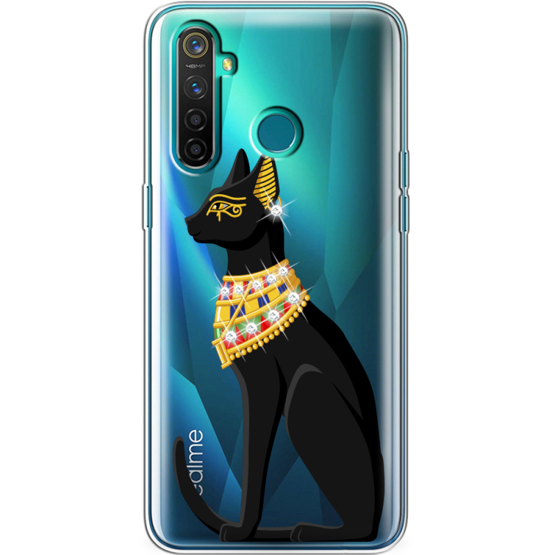 Чехол со стразами Realme 5 Pro Egipet Cat