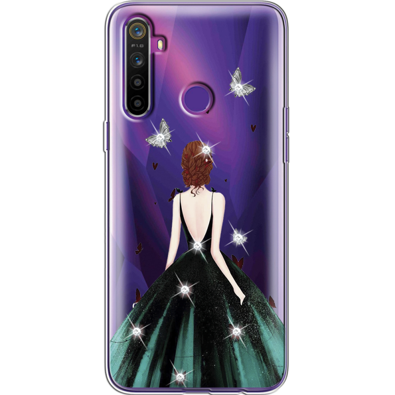 Чехол со стразами Realme 5 / 6i Girl in the green dress