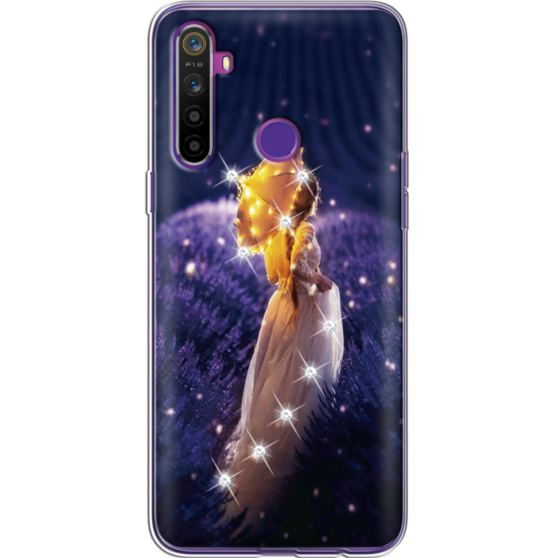 Чехол со стразами Realme 5 / 6i Girl with Umbrella