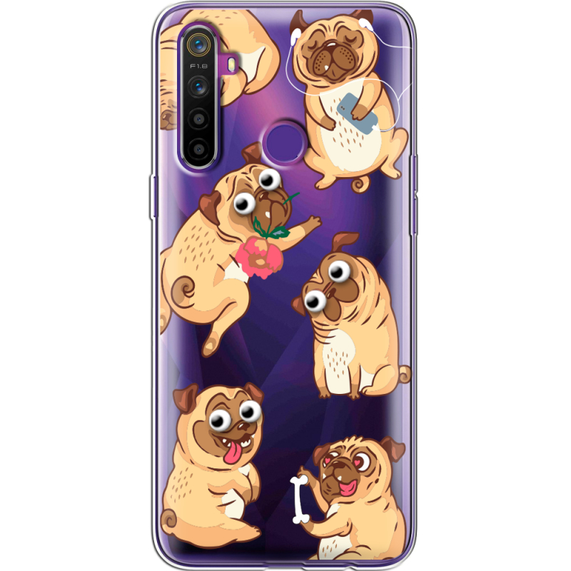 Прозрачный чехол BoxFace Realme 5 / 6i с 3D-глазками Pug