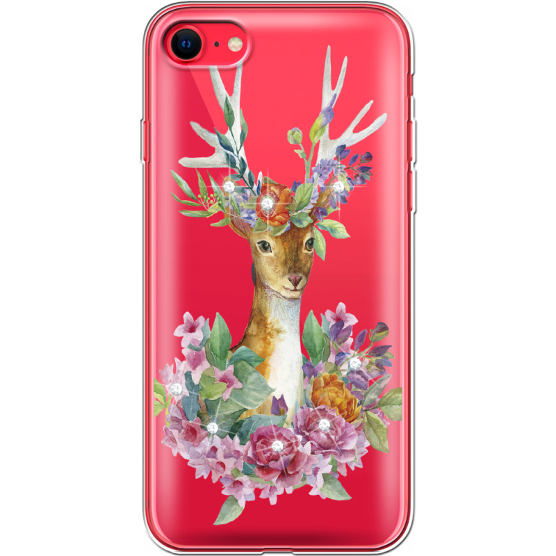 Чехол со стразами Apple iPhone SE (2020) Deer with flowers