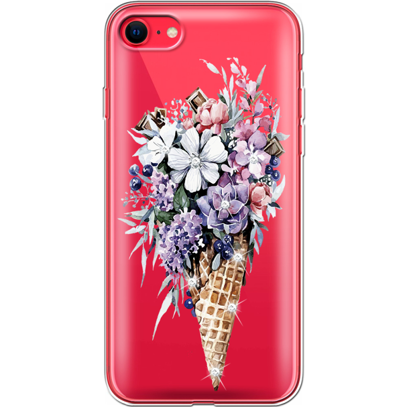 Чехол со стразами Apple iPhone SE (2020) Ice Cream Flowers