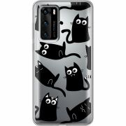 Прозрачный чехол BoxFace Huawei P40 с 3D-глазками Black Kitty