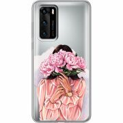 Прозрачный чехол BoxFace Huawei P40 Девушка с Пионами