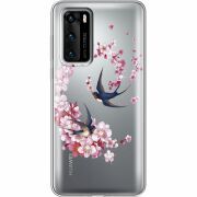 Чехол со стразами Huawei P40 Swallows and Bloom