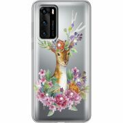 Чехол со стразами Huawei P40 Deer with flowers