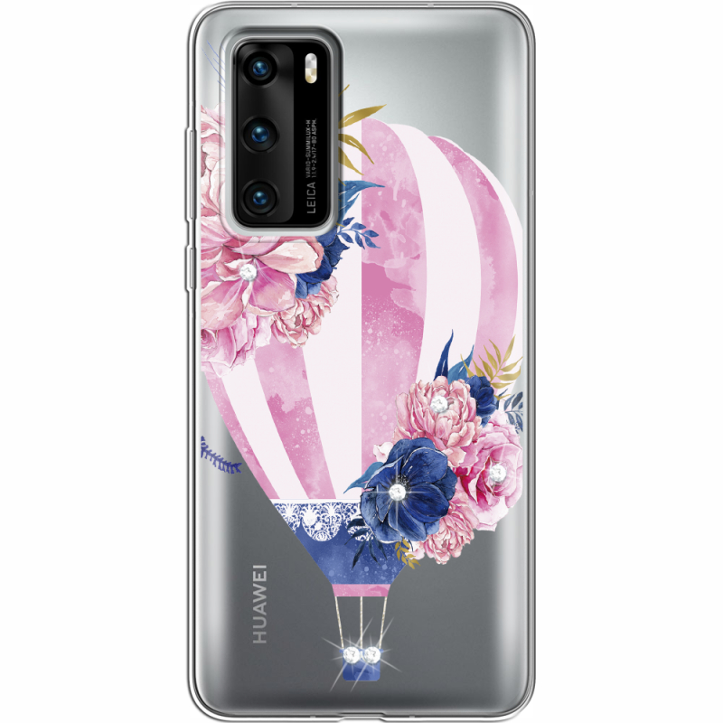 Чехол со стразами Huawei P40 Pink Air Baloon