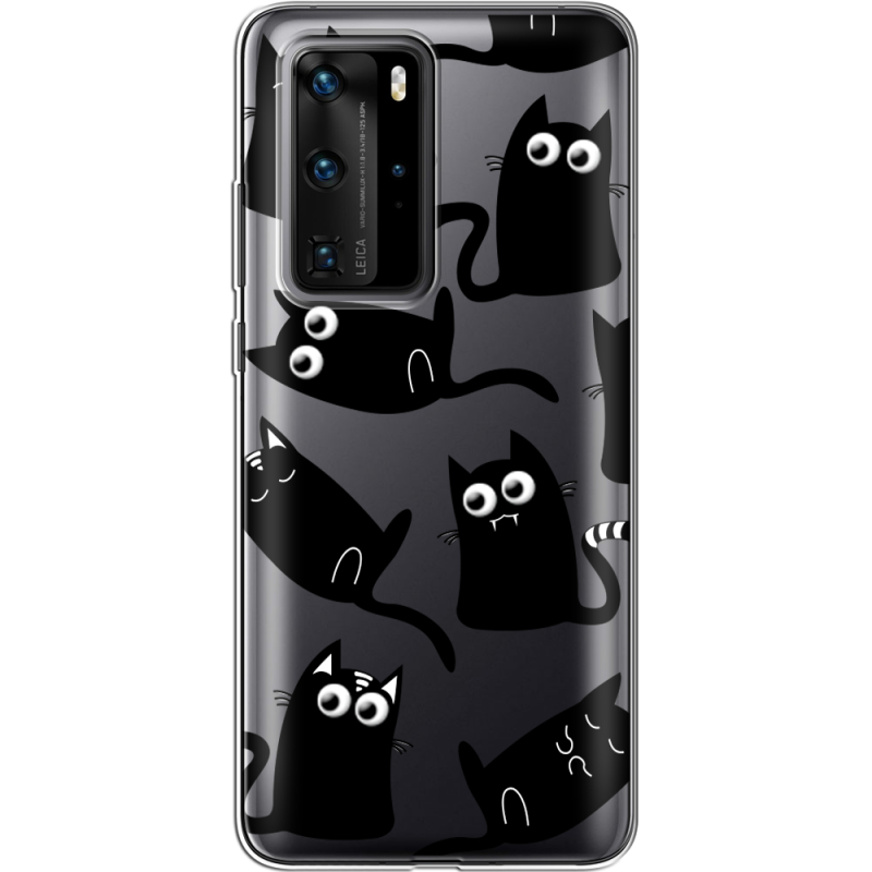 Прозрачный чехол BoxFace Huawei P40 Pro с 3D-глазками Black Kitty