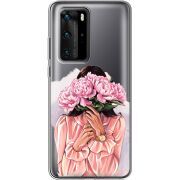 Прозрачный чехол BoxFace Huawei P40 Pro Девушка с Пионами