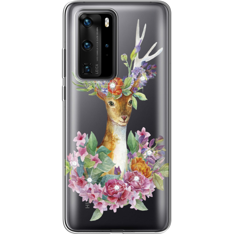 Чехол со стразами Huawei P40 Pro Deer with flowers
