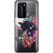 Чехол со стразами Huawei P40 Pro Cat in Flowers