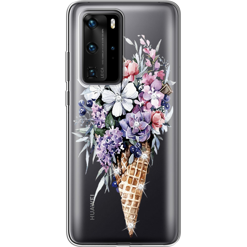 Чехол со стразами Huawei P40 Pro Ice Cream Flowers