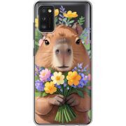 Прозрачный чехол BoxFace Samsung Galaxy A41 (A415) Капибара з квітами